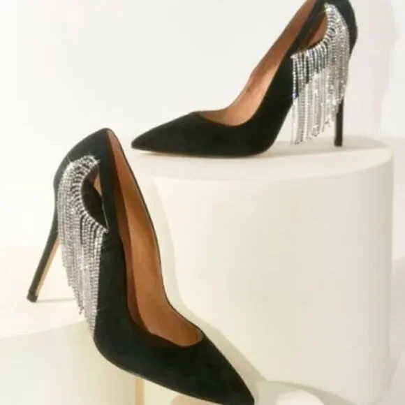 Jaggar Diamante Black Suede Rhinestone Pumps - Picture 3 of 5